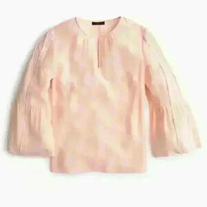 J Crew Embroidered Bell Sleeve Long Sleeve 100% Silk Blouse